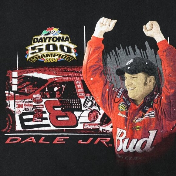 Dale Earnhardt Jr T-shirt XL Black Daytona 500 Double Sided Nascar 2004 Vintage - Picture 2 of 6